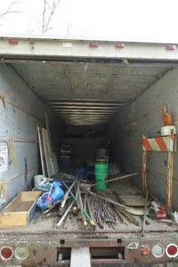 Contents of Box Truck - Cedar Shingles, Rebar, Yard Tools, Drywall Remnants