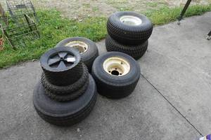 Assorted Trailer Tires and Wagon Wheels