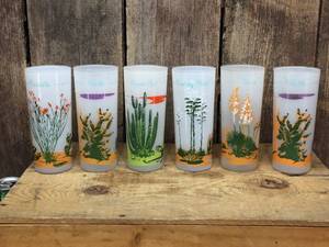 lot 111 image: Vintage 6 Blakely Arizona Cactus Frosted Tea Glasses
