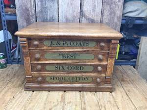 lot 105 image: Wonderful J. & P. Coats Oak 4 Drawer Spool Cabinet