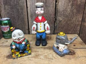 lot 109 image: 3 Cast Iron Coin Bank Figures