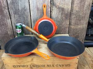 lot 131 image: 3 LeCrueset Cast Iron Pans - Decent