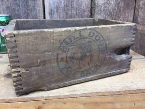 lot 153 image: Antique Pheonix Bull Dog Toe Calks - Wooden Box