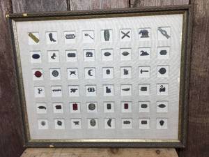 lot 194 image: Framed Vintage Metal Pins - Premiums - Badges - Tobacco