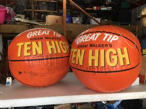lot 203 image: Vintage Pair Hiram Walkers Jen High - Inflatable Basketballs