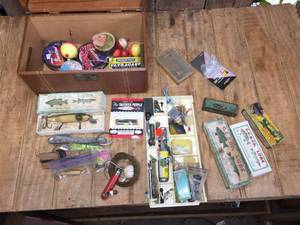 lot 225 image: Box with Vintage Fishing Lure & Related