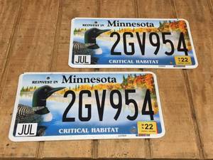 lot 246 image: Pair MN Critical Habitat License Plates - Collectable