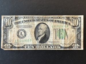 1934 A Green Seal $10 Dollar Federal Reserve Note