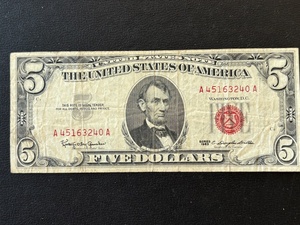 1963 Red Seal $5 Dollar Bill