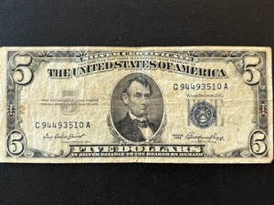 1953 Blue Seal $5 Dollar Silver Certificate