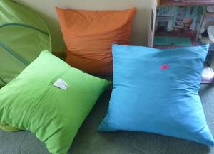 lot 11 image: THREE big pillows polyester fabric, filler is PU Foam