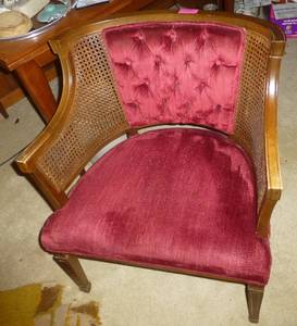 lot 136 image: Vintage barrel back chair in red velveteen
