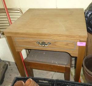 lot 241 image: Sewing machine cabinet - empty And stool