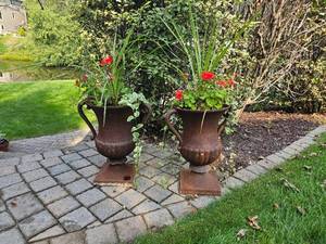 lot 10 image: Handsome Handled and Footed Cast Iron Planters