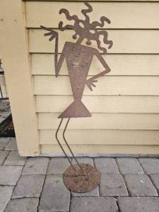 lot 61 image: Sassy Lady Iron Garden Art Statue, signed