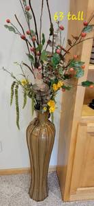 lot 84 image: Tall Latte Glaze Ceramic Planter with Silk Floral Display