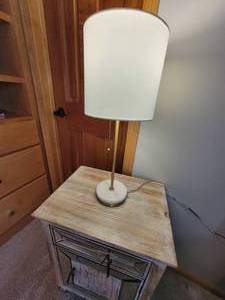 lot 32 image: Brush Brass and Stone Table Lamp