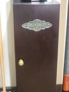 lot 2A image: Classic Brunswick Billiards Rack with Cues & Supplies