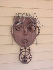 lot 69B image: Charming Found Metal Fine Art Wall Sculpture - Face