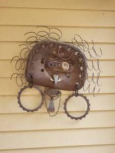 lot 69A image: Charming Found Metal Fine Art Wall Sculpture - Owl