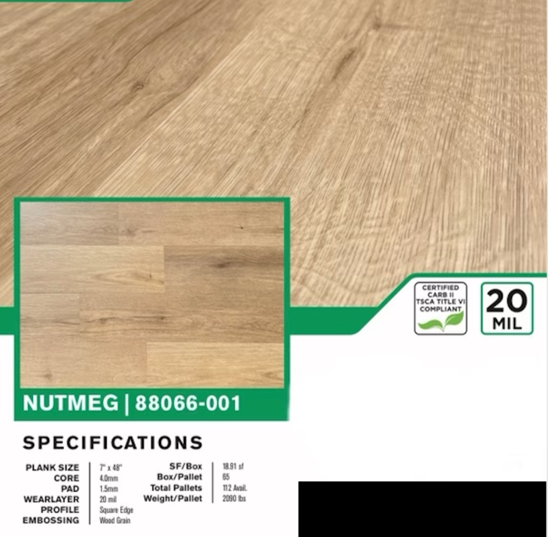 491 SQ Ft  SPC 20 mil wear layer Click together LVP Color Nutmeg - LVA