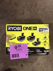 RYOBI ONE 18V Lithium-Ion Starter Kit with 2.0 Ah Battery, 4.0 Ah Battery, and Charger   Customer Returns See Pictures