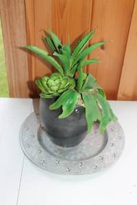 lot 34 image: Home Decor Lot with Birdhouse, Artificial Plants, and Woven Mats
