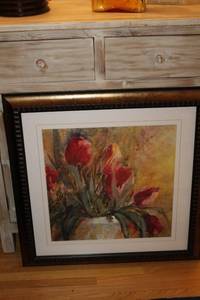 lot 46 image: Framed Artwork of Red Tulips