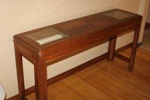 lot 51 image: Vintage Wooden Sofa Table with Glass Inserts