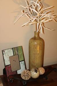 lot 54 image: Decorative Set Vase, Art Piece, and Textured Balls