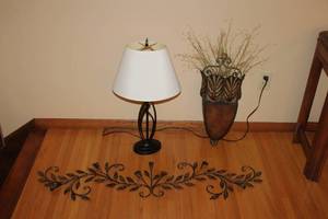 lot 75 image: Decorative Lamp with Metal Wall Decor and Vase