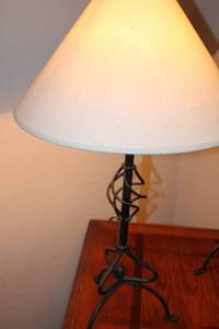 lot 95 image: Pair of Iron Table Lamps with Fabric Shades
