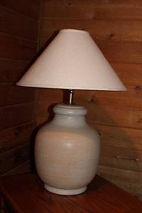 lot 145 image: Wooden Side Table with Ceramic Lamp