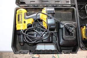 lot A-160 image: DeWalt Cordless Drill Set with Cases, Chargers, and Batteries