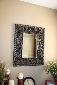 lot 199 image: Decorative Home Lot with Mirror, Candles, Clock, and Wall Art