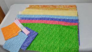 Yellow Orange Blue Green Red Cotton Fabric. Approx. 10 yds.