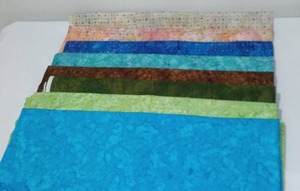 Greens, Blues, Brown, Pink Cotton Fabric. Approx. 11 yds.