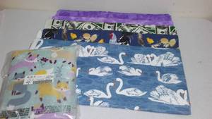 Fox, Swans, Chickens, Money Flannel Fabric. Approx. 10 yds.