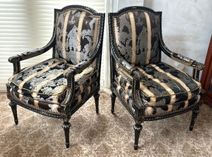 lot 33 image: Pair of Stylish Upholstered Arm Chairs