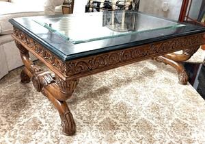lot 94 image: Elegant Marble Accented Glass Top Coffee Table