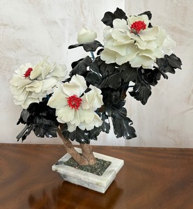 lot 137D image: Gorgeous Hard Stone Carved Tree with Floral Blossoms