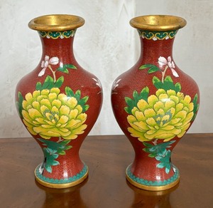 lot 47D image: Pair of Lovely Cloisonn Vases