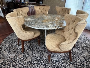 lot 9 image: Gorgeous Granite Dining Table with Six Elegant Chairs
