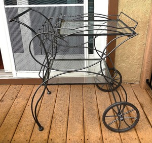 lot 113 image: Elegant Metal Two Tiered Serving Cart with Glass Shelves