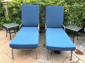 lot 116 image: Two Patio Lounge Chairs with Side Tables by Hampton Bay