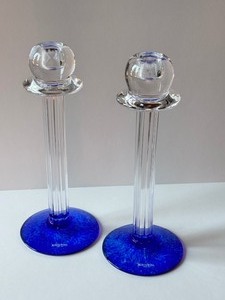 lot 139 image: Pair of Kosta Boda Gunnel Sahlin Art Glass Candle Holders, Signed