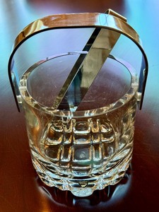 lot 145 image: Vintage Orrefors Crystal Eames Era Chrome Handle Ice Bucket with Tongs  Elegant Orrefors Kosta Bosta Lead Crystal Erik Pattern Ice Wine Bucket Swede