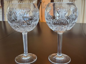 lot 172 image: Pair of Waterford Crystal Millennium Prosperity Wine Balloon Toasting Goblets