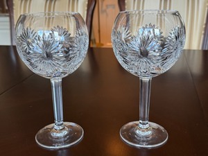 lot 170 image: Pair of Waterford Crystal Millennium Health Wine Balloon Toasting Goblets