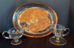 lot 240 image: Bronze Inlay Italian Turkey Platter and Two Gravy Servers